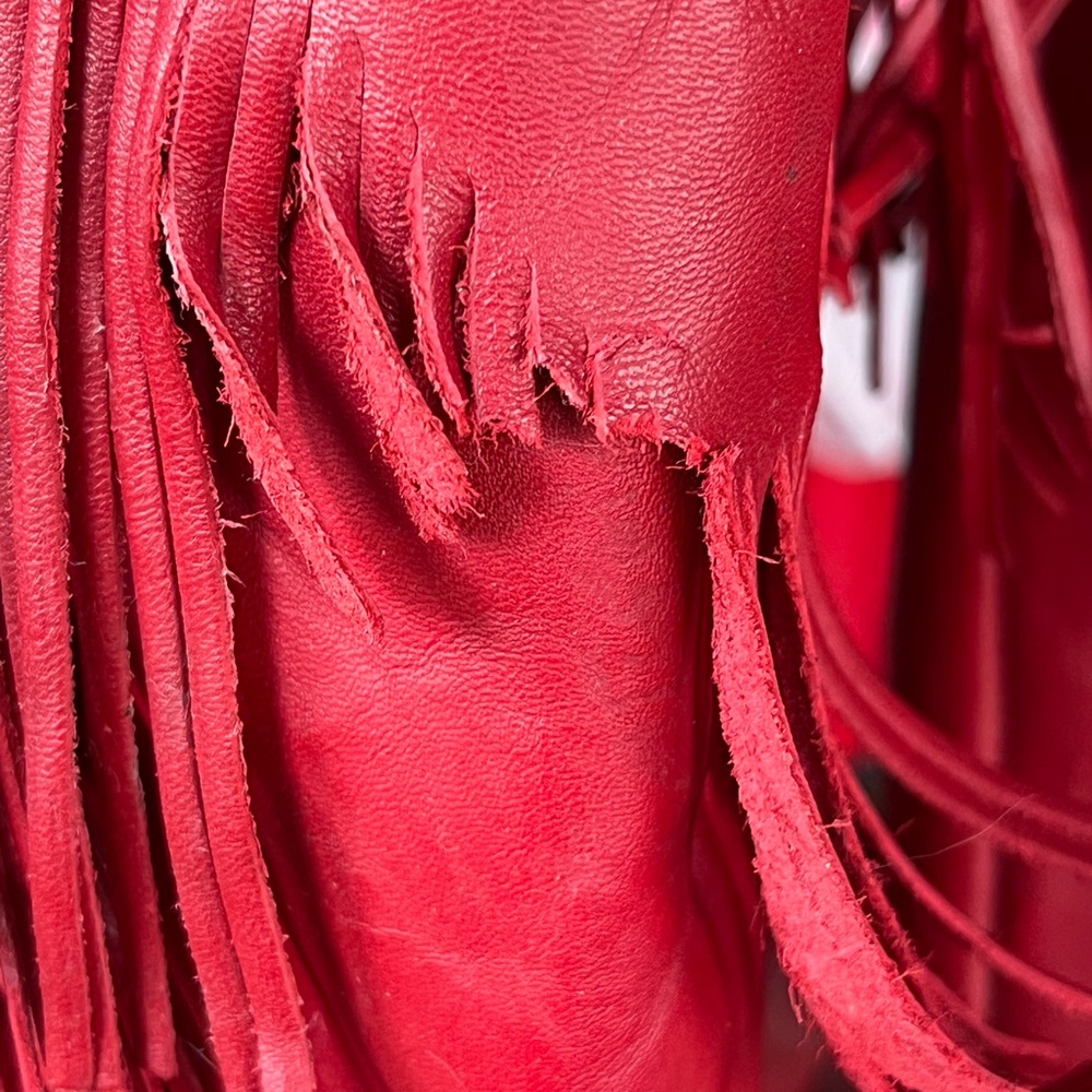 Oak Tree Farms Fringe Red Women's Western Boots with Decorative Chain - Picture 8 of 15